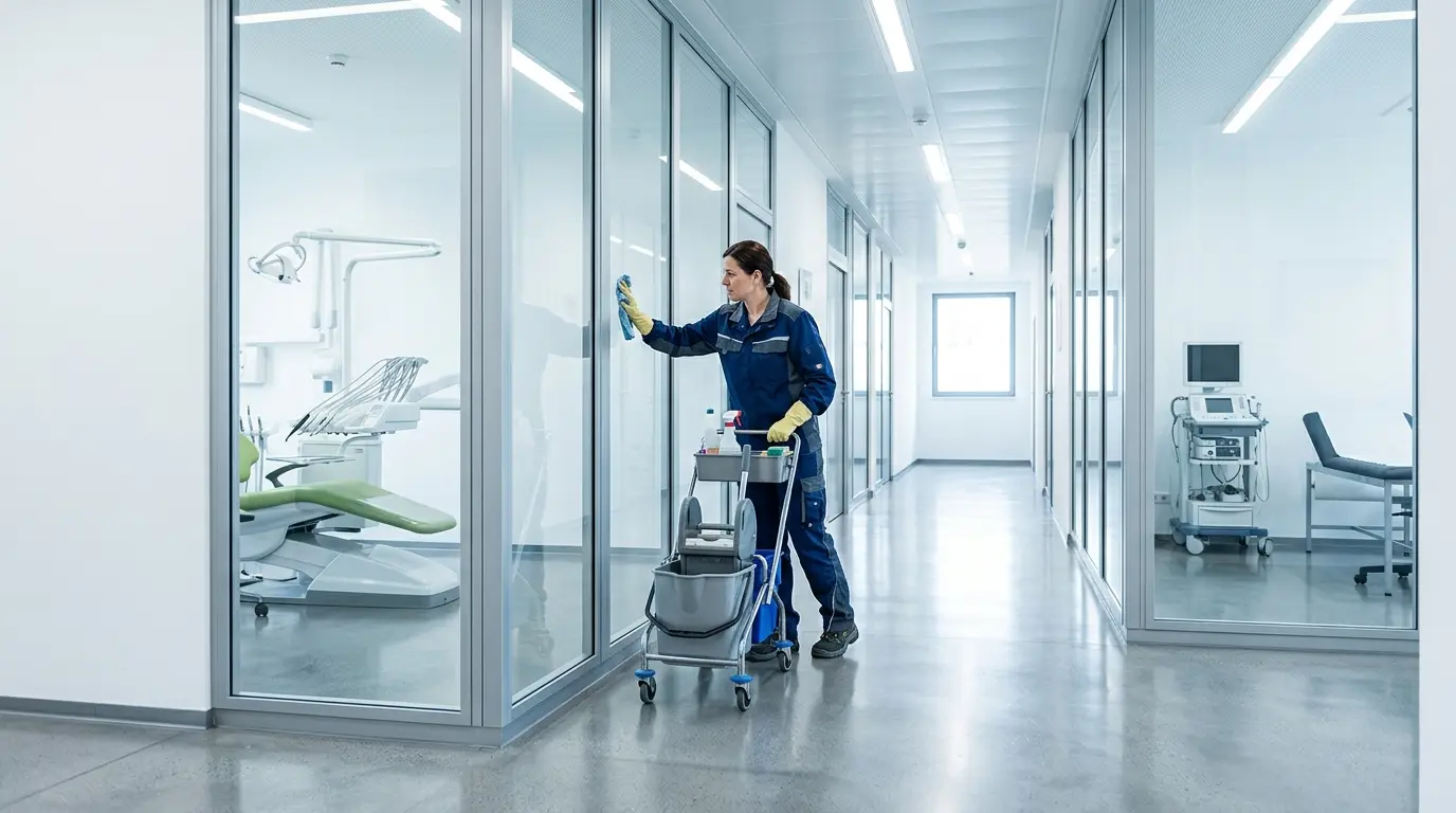 AVANTI Reinigungskraft reinigt eine Zahnarztpraxis professionell